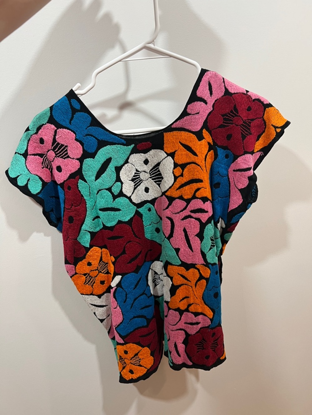 Hand-Embroidered Floral Top in Multi